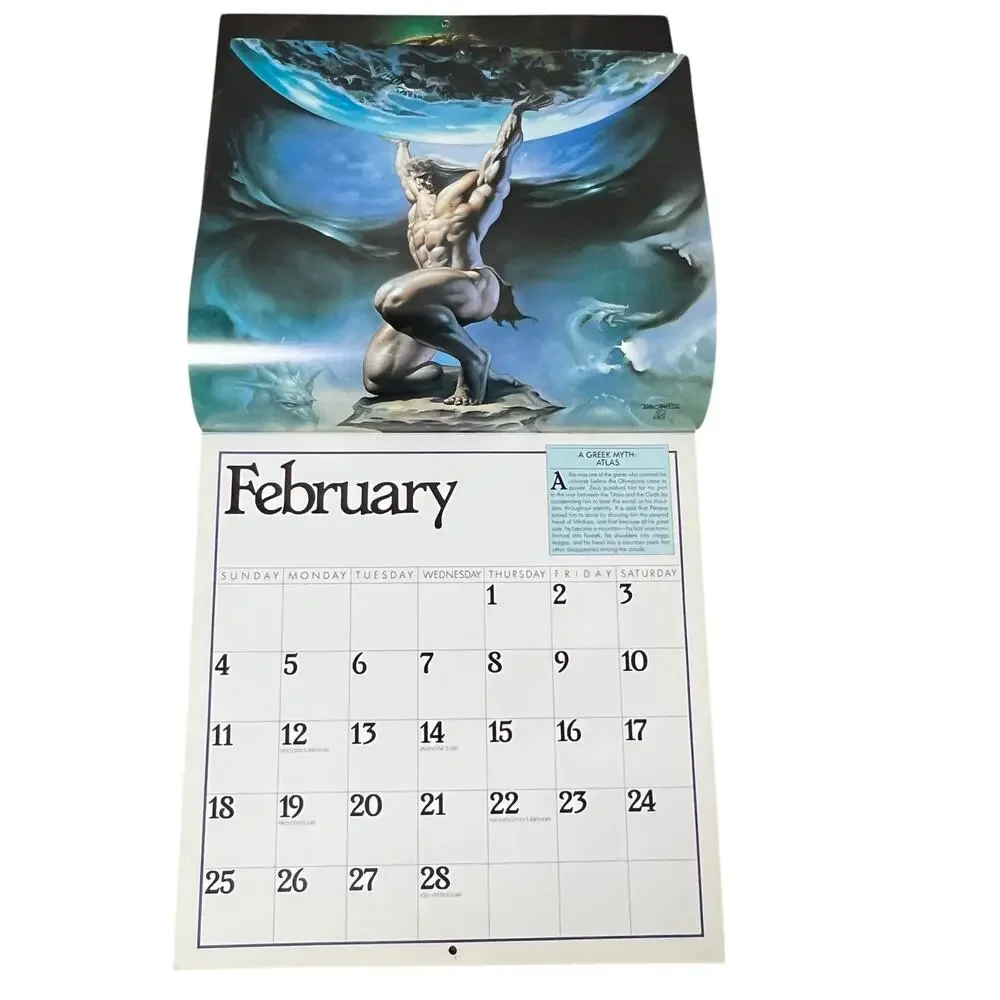 Vintage 1990 Boris Vallejo Mythology Calendar Unused same dates again in 2029